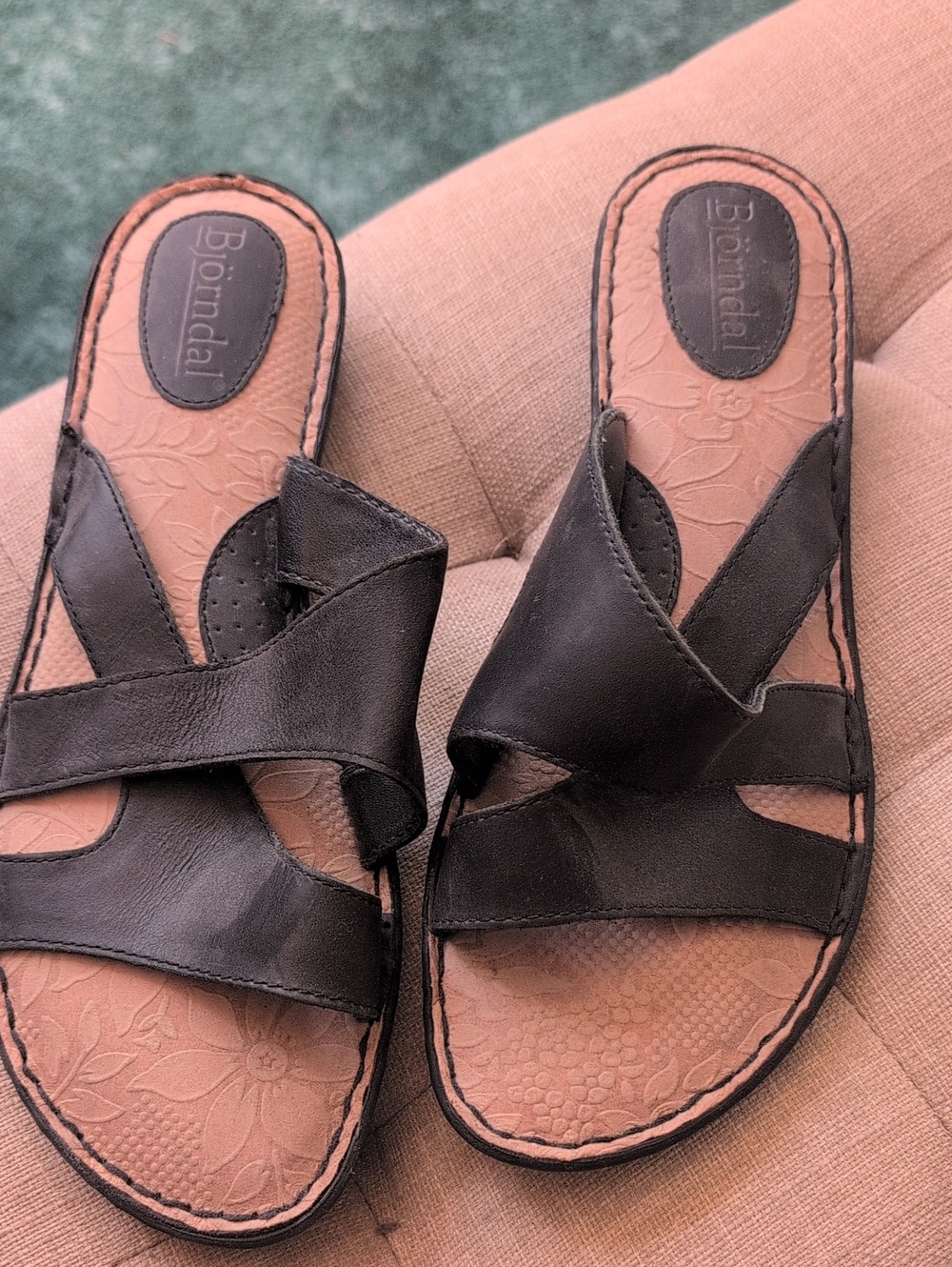 Bjorndal Black Leather Crisscross Slide Sandals